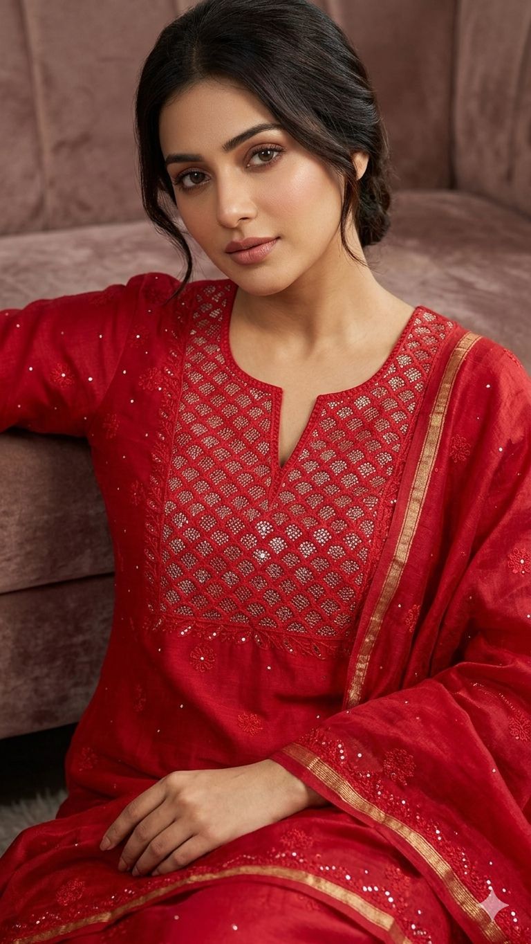 Tulsi unstitched Chikankari Chanderi silk suit set