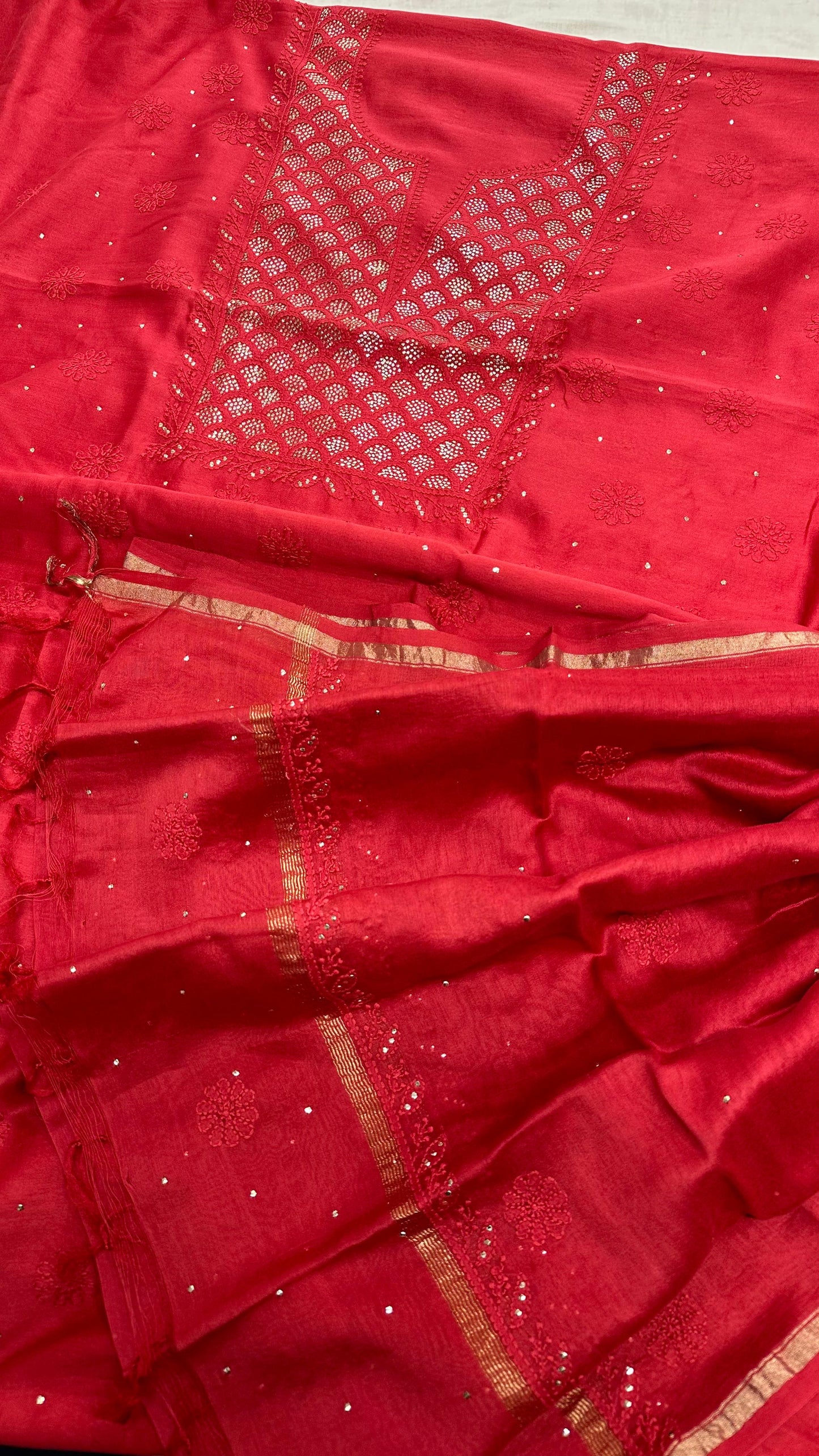 Tulsi unstitched Chikankari Chanderi silk suit set