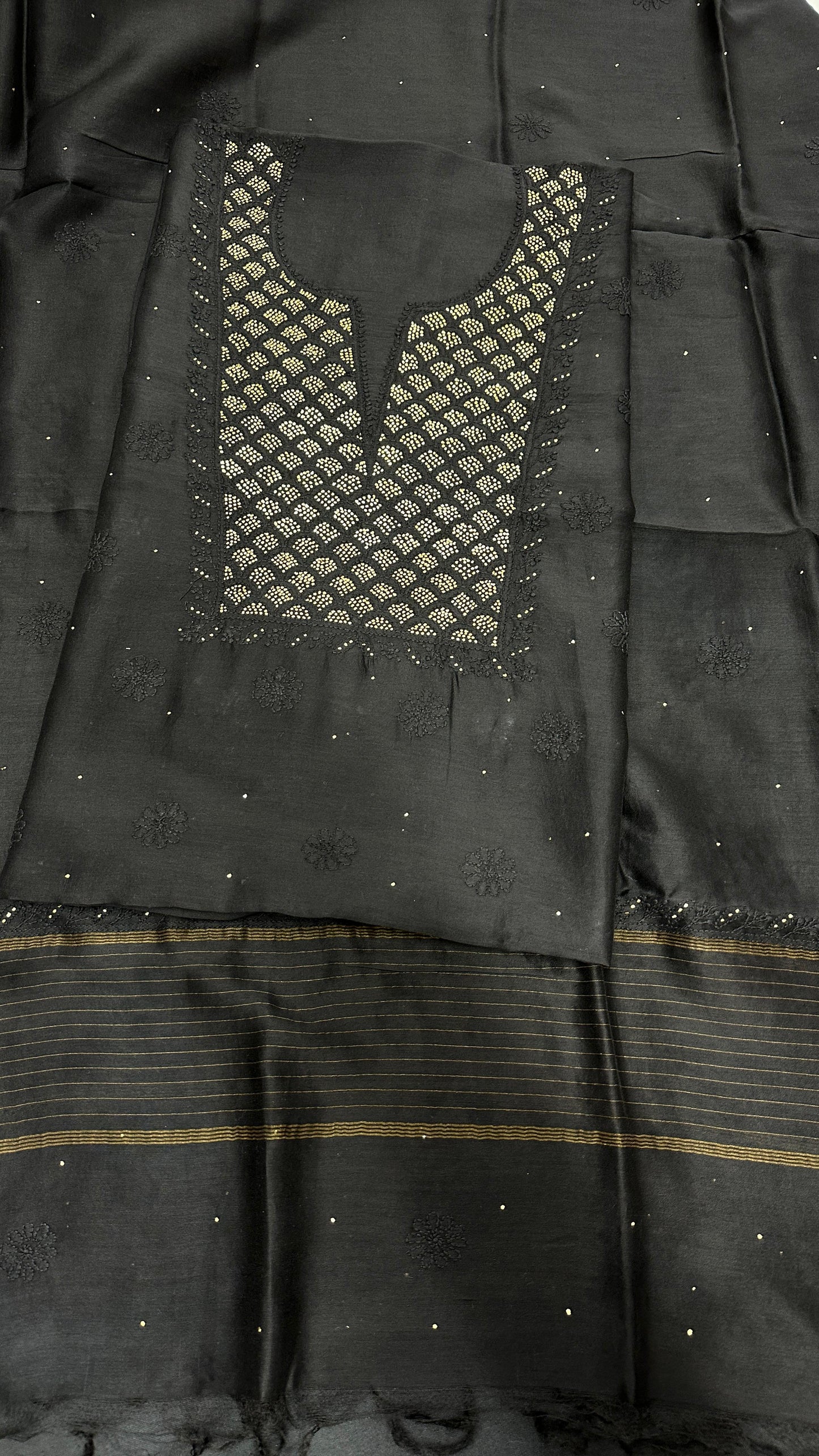 Tulsi unstitched Chikankari Chanderi silk suit set