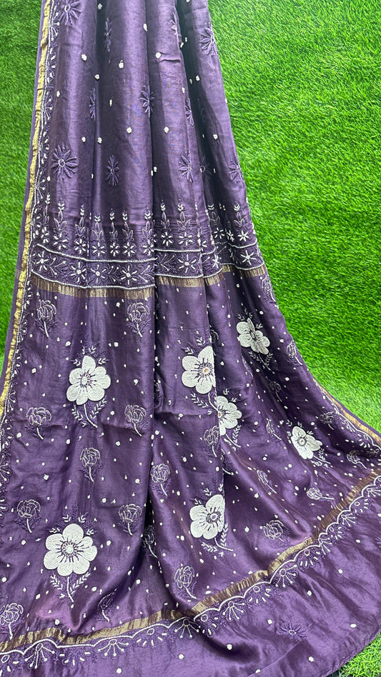 Simran - Pure chanderi Lucknowi silk saree