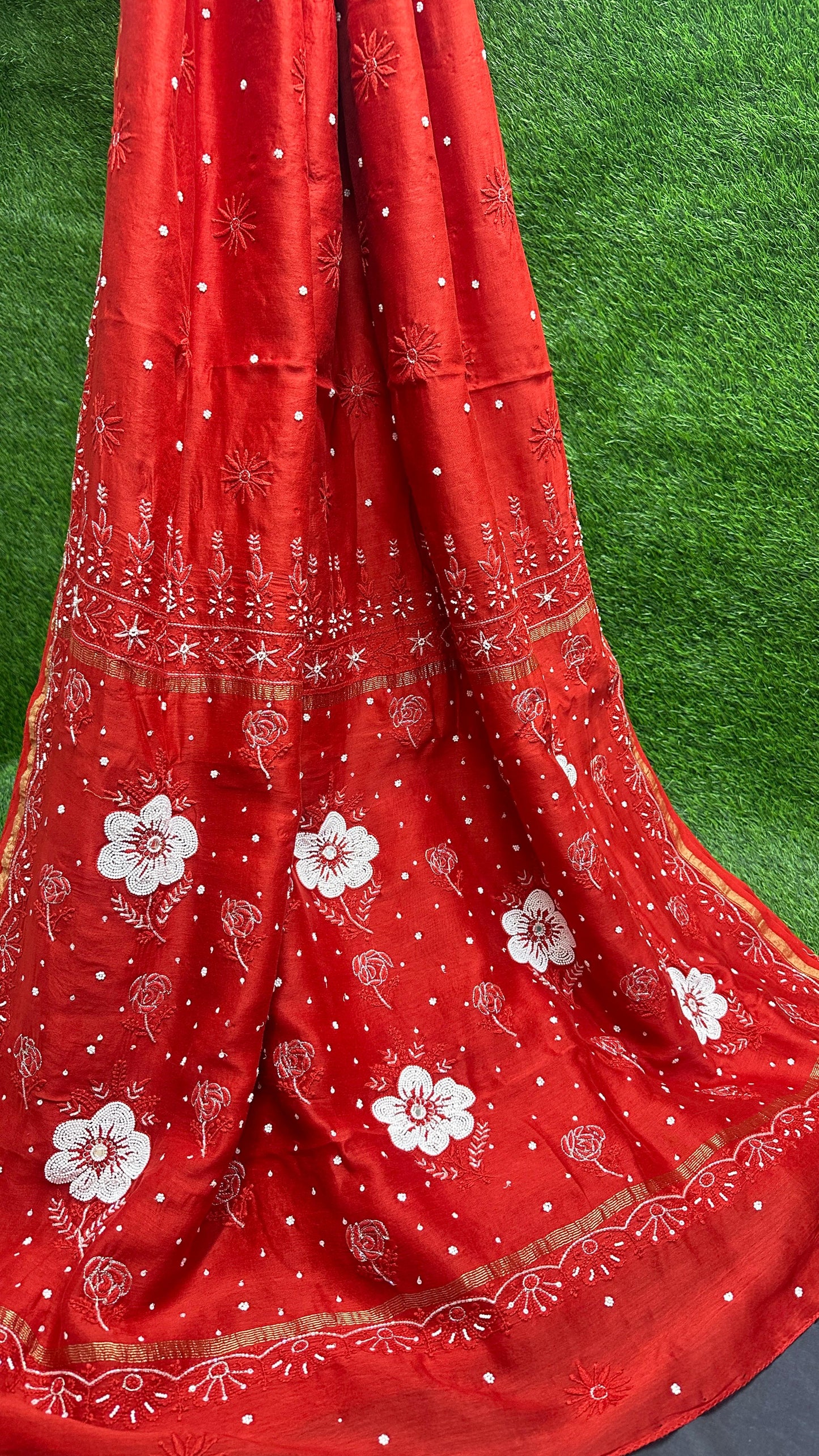 Simran - Pure chanderi Lucknowi silk saree