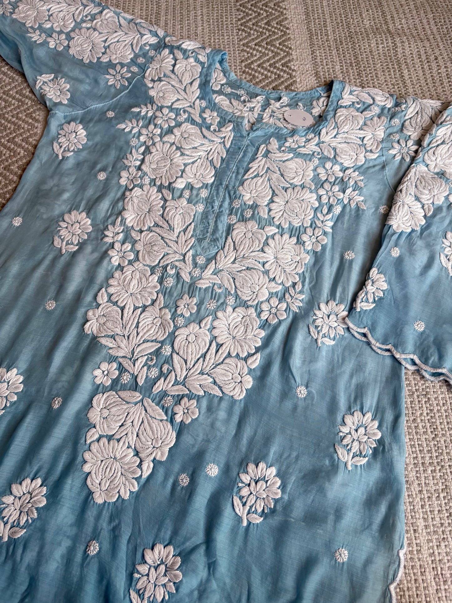 Alia Ice blues - Scallop Chikankari Kurta