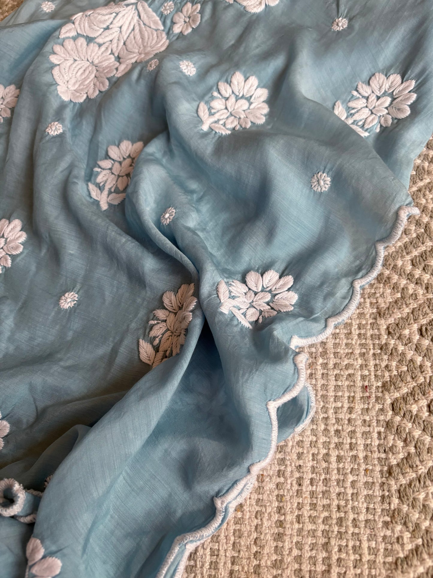 Alia Ice blues - Scallop Chikankari Kurta