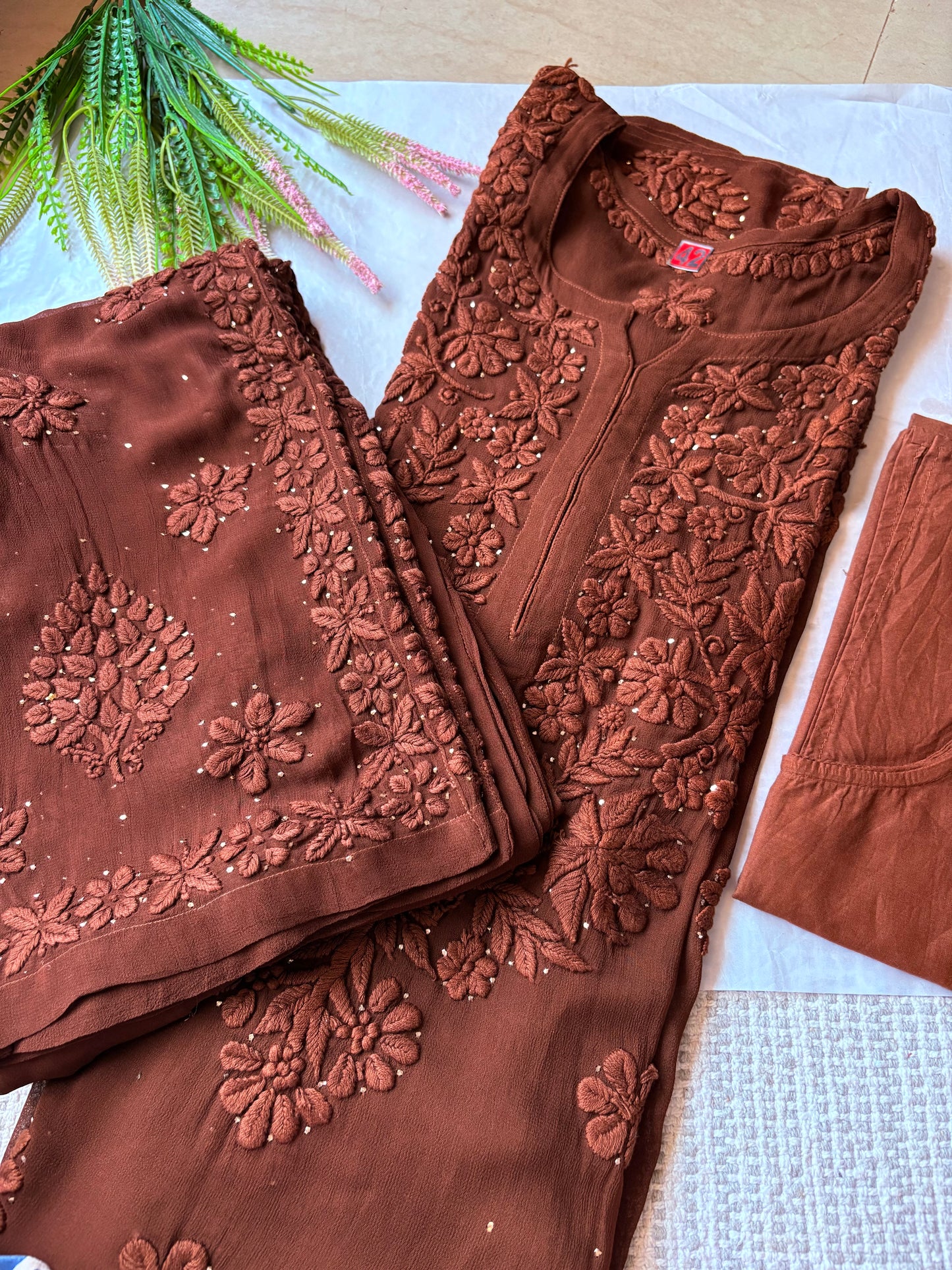 Haseen Haniya 3D Chocolate browns Chikankari Suit set