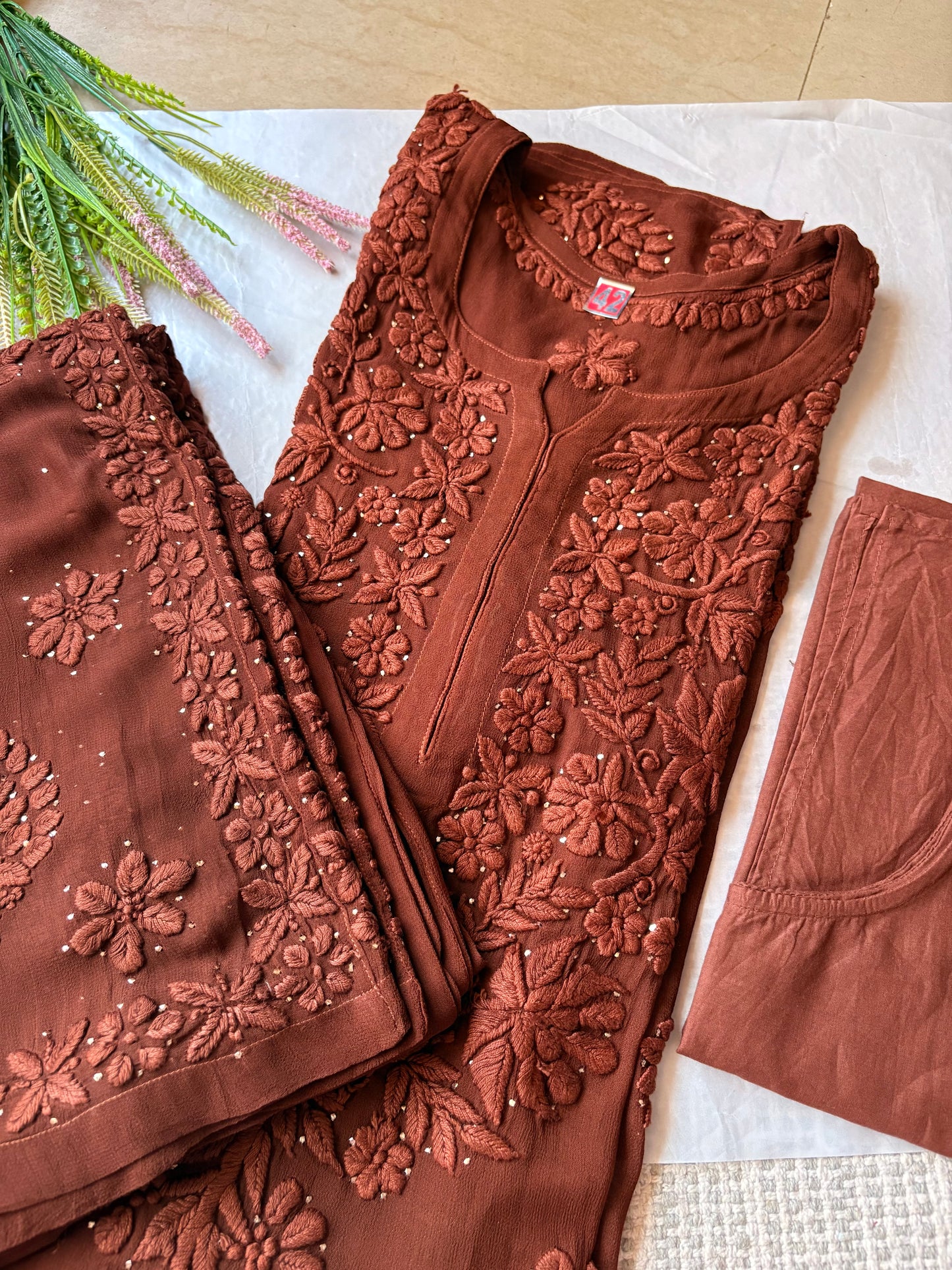 Haseen Haniya 3D Chocolate browns Chikankari Suit set