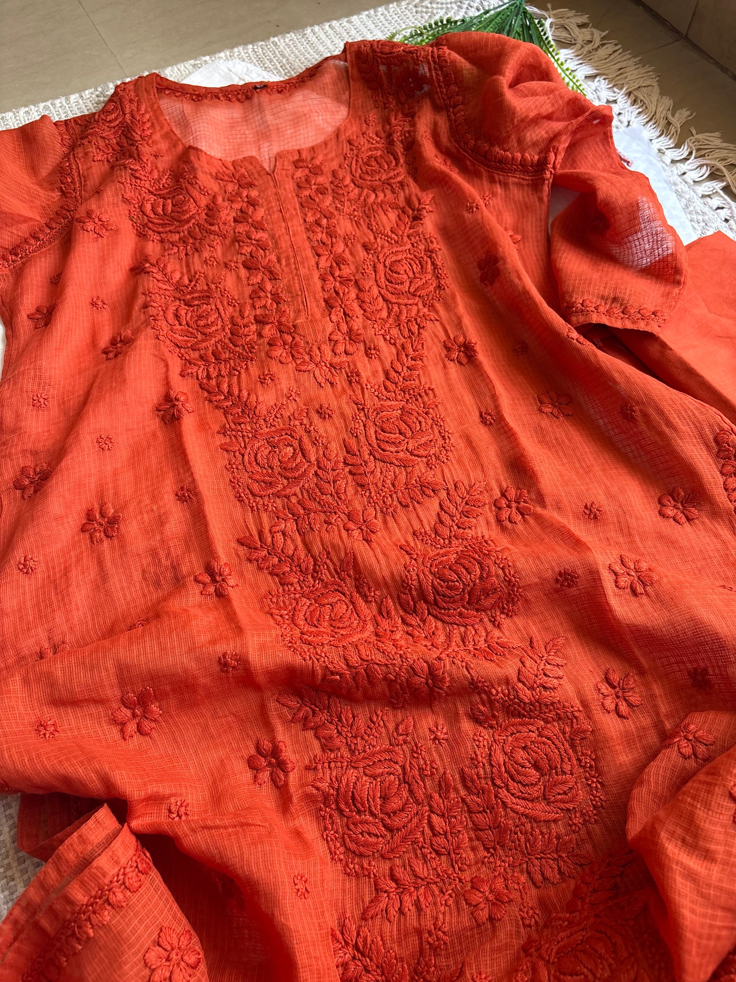 Gulabo kota Rustic orange Cotton Chikankari kurta