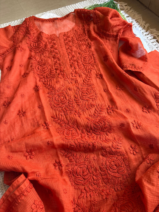 Gulabo kota Rustic orange Cotton Chikankari kurta