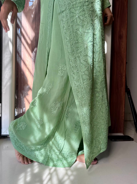 Sage green Pure Handwork Georgette Chikankari Suit Set
