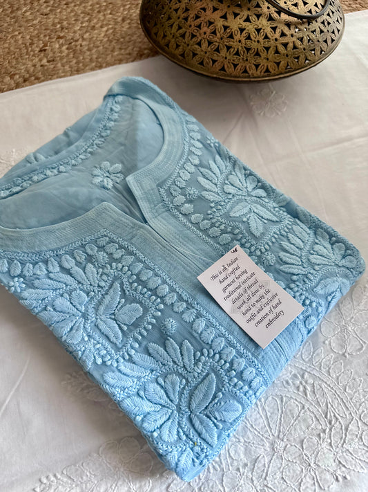 Ranjhaa Ice blue 6D Georgette Chikankari Kurta