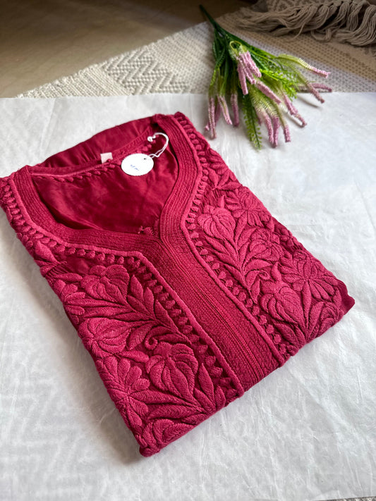 Noor Chikankari 3D handwork kurta - Rust red