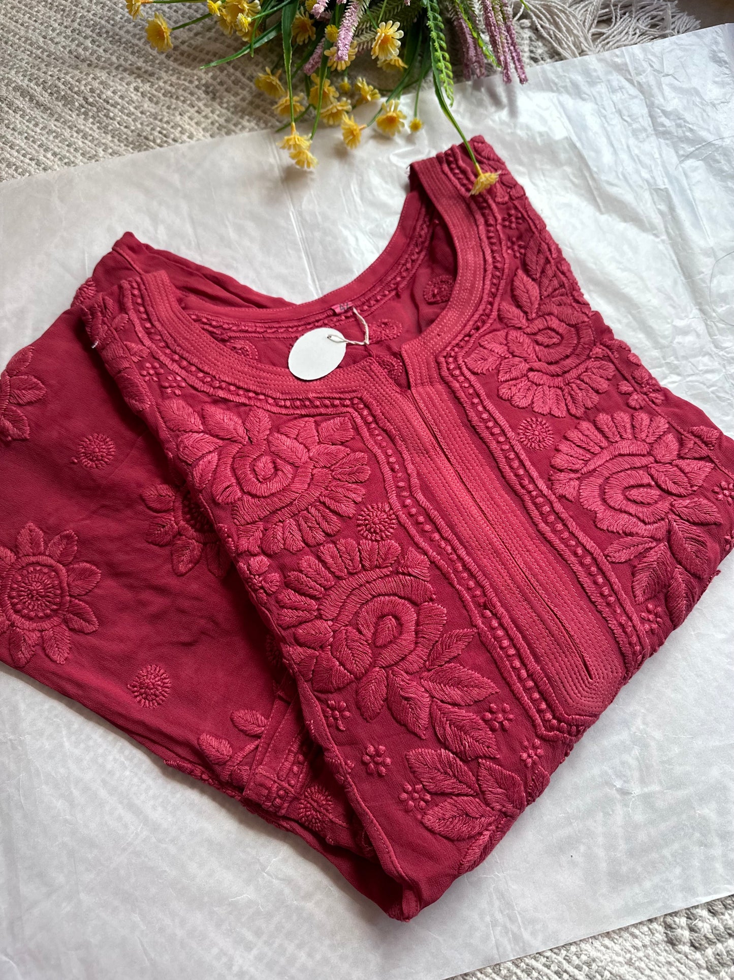 Blossom 3D handwork Georgette Chikankari Kurta