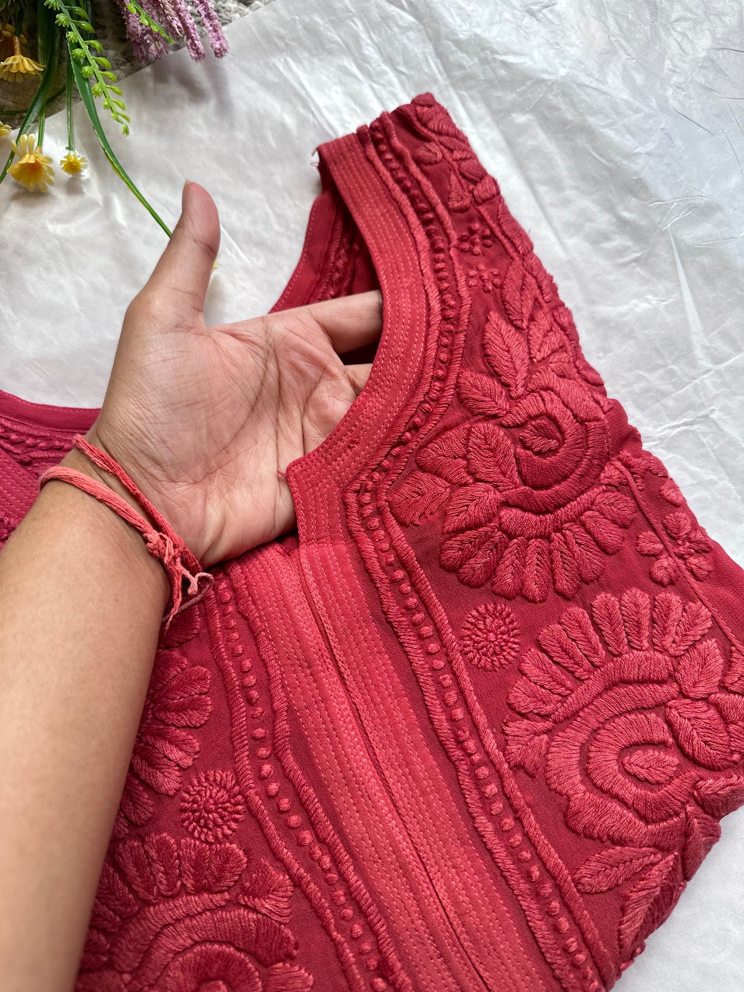 Blossom 3D handwork Georgette Chikankari Kurta
