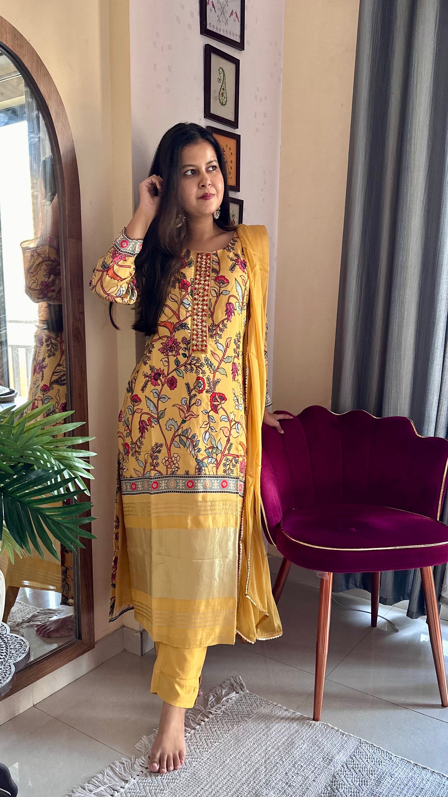 Kalamkari three piece suit set - Umang