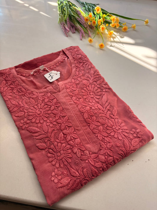 Naina Muslin Hershey Brown Non Transparent Chikankari Kurta