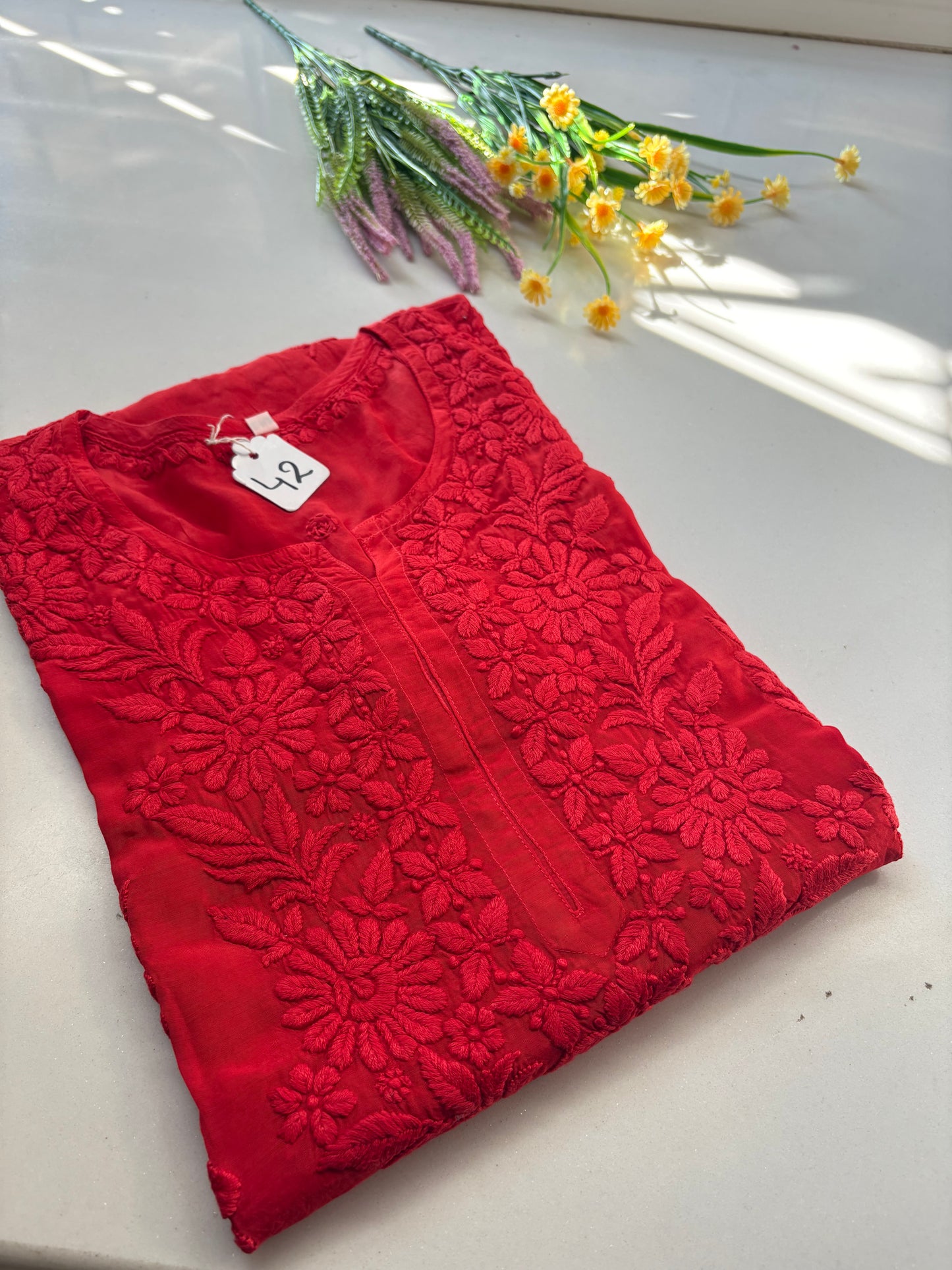 Naina Red Chikankari kurta