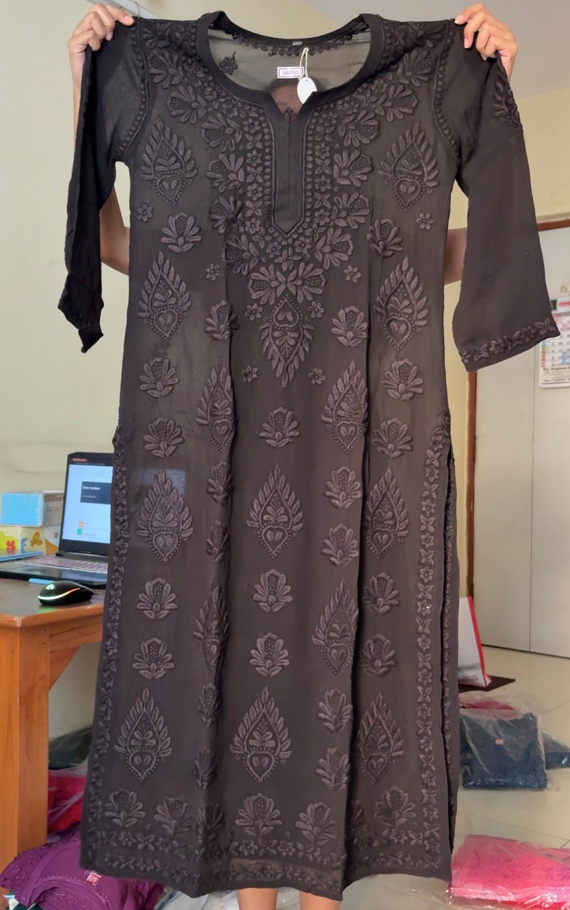 Ranjha Pure Jet black Chikankari Kurta