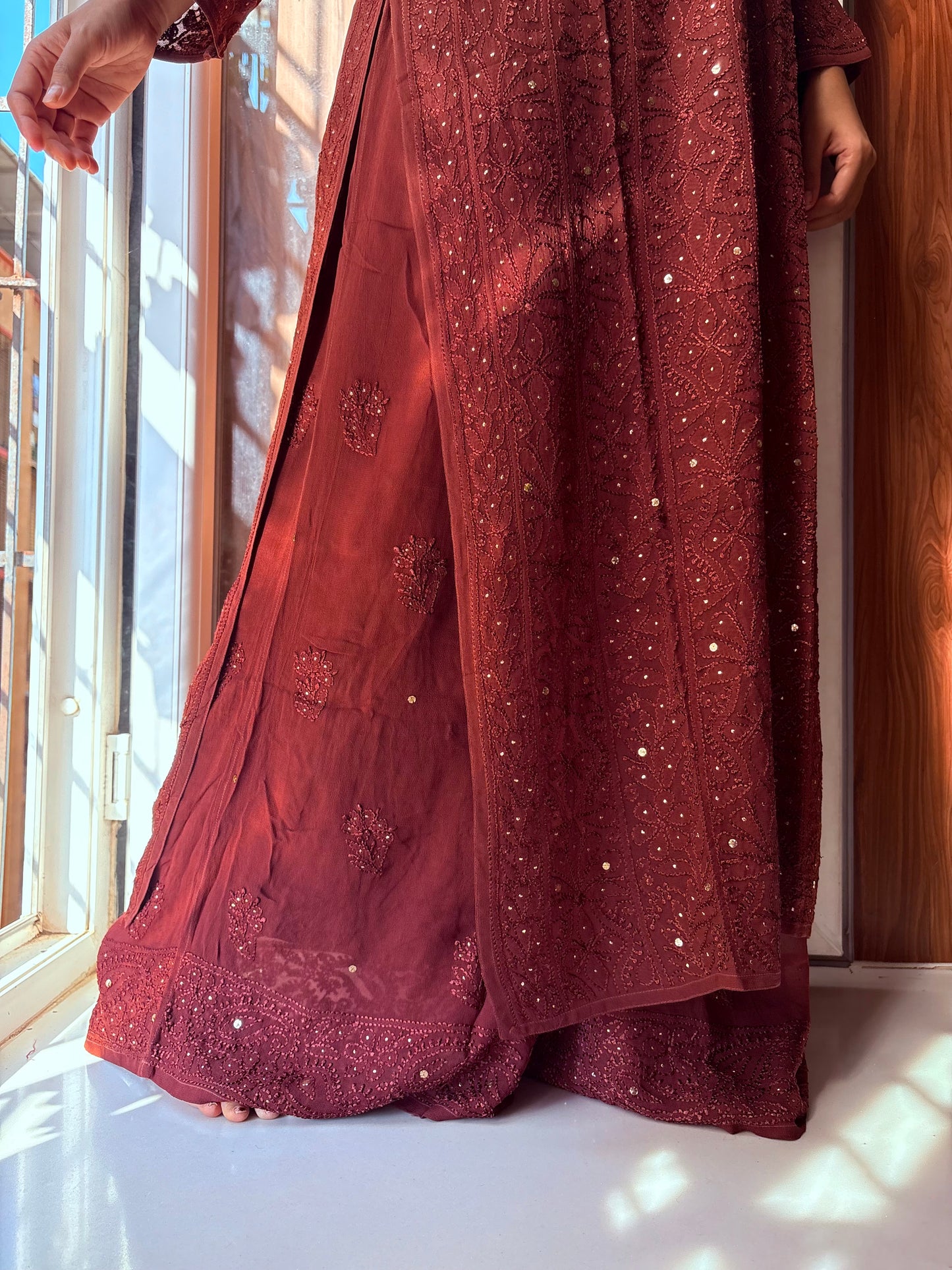 Tara Terracotta Browns Chikankari Mukaish Suit Set