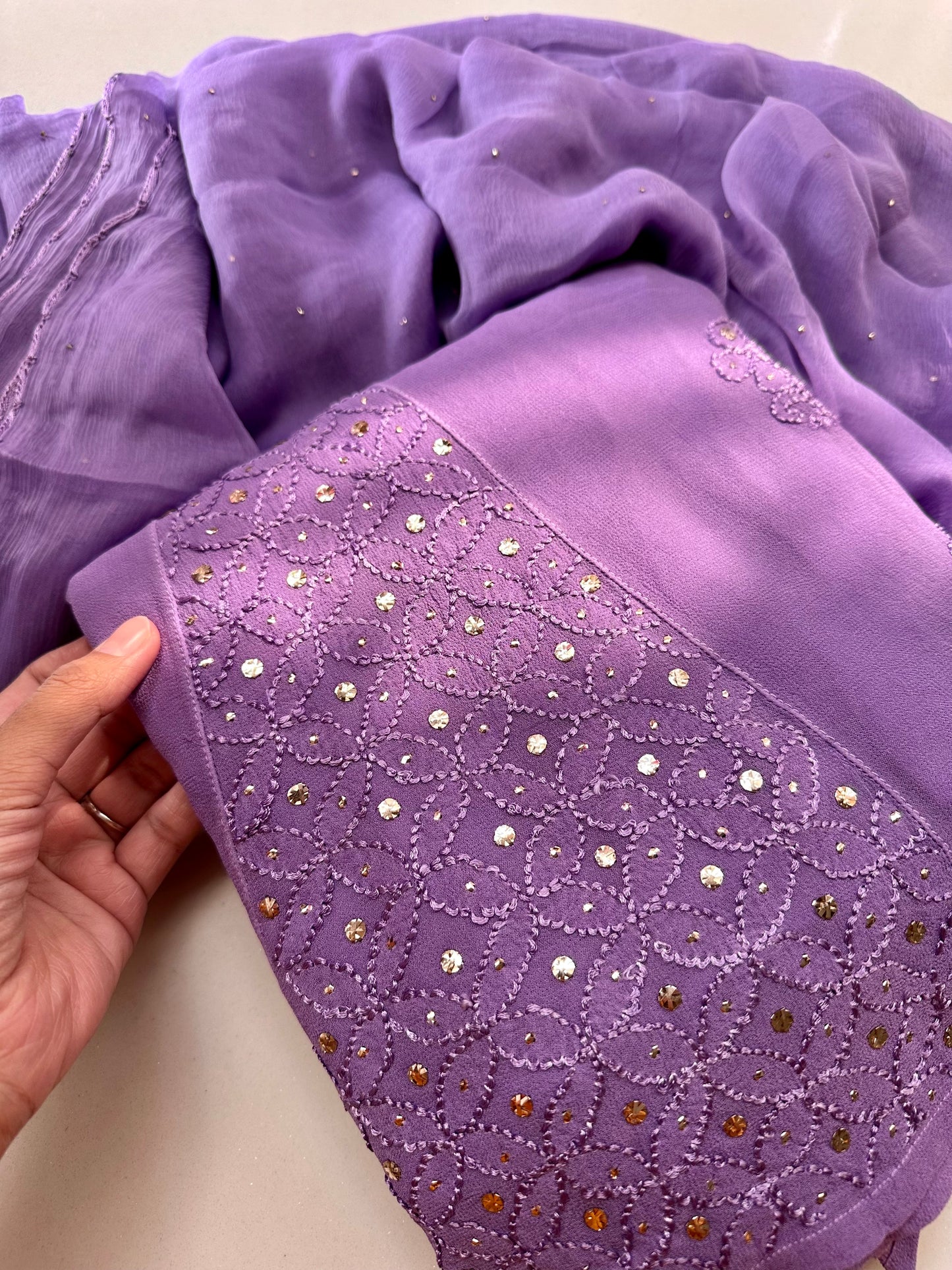Tara Deep lavender Chikankari georgette Suit Set