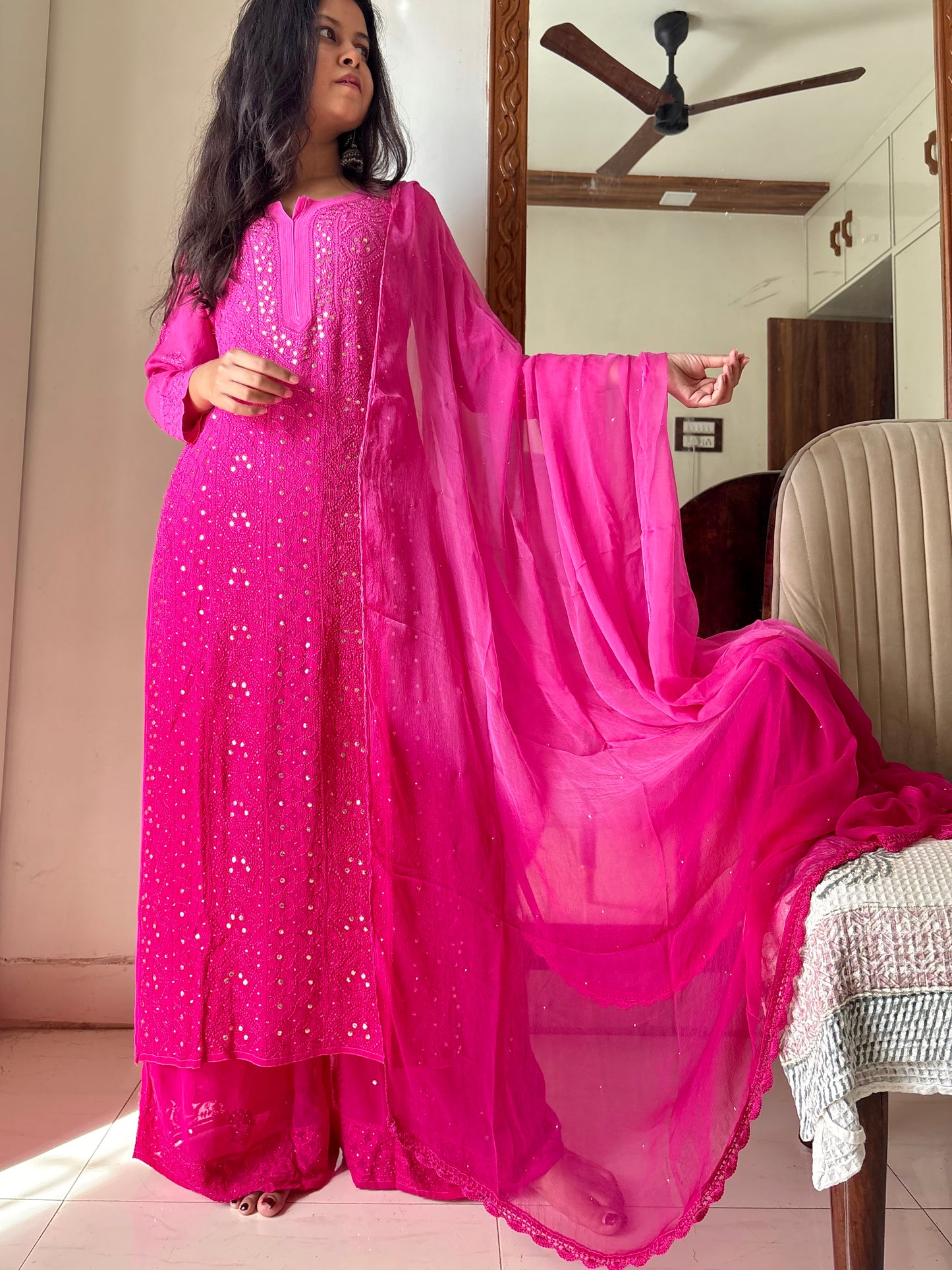 Tara Ombre Pinks Chikankari Mukaish work Suit set