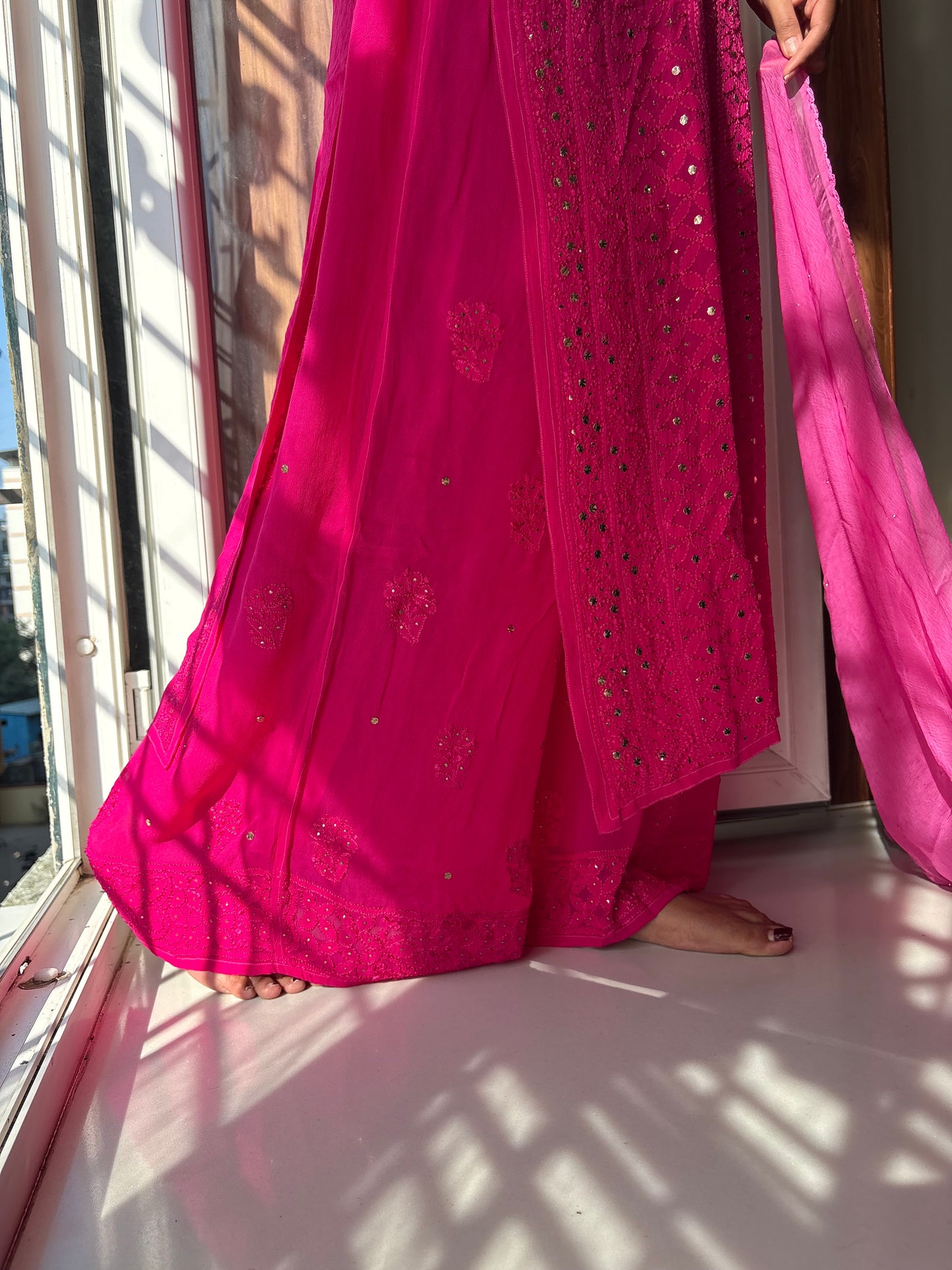 Tara Ombre Pinks Chikankari Mukaish work Suit set