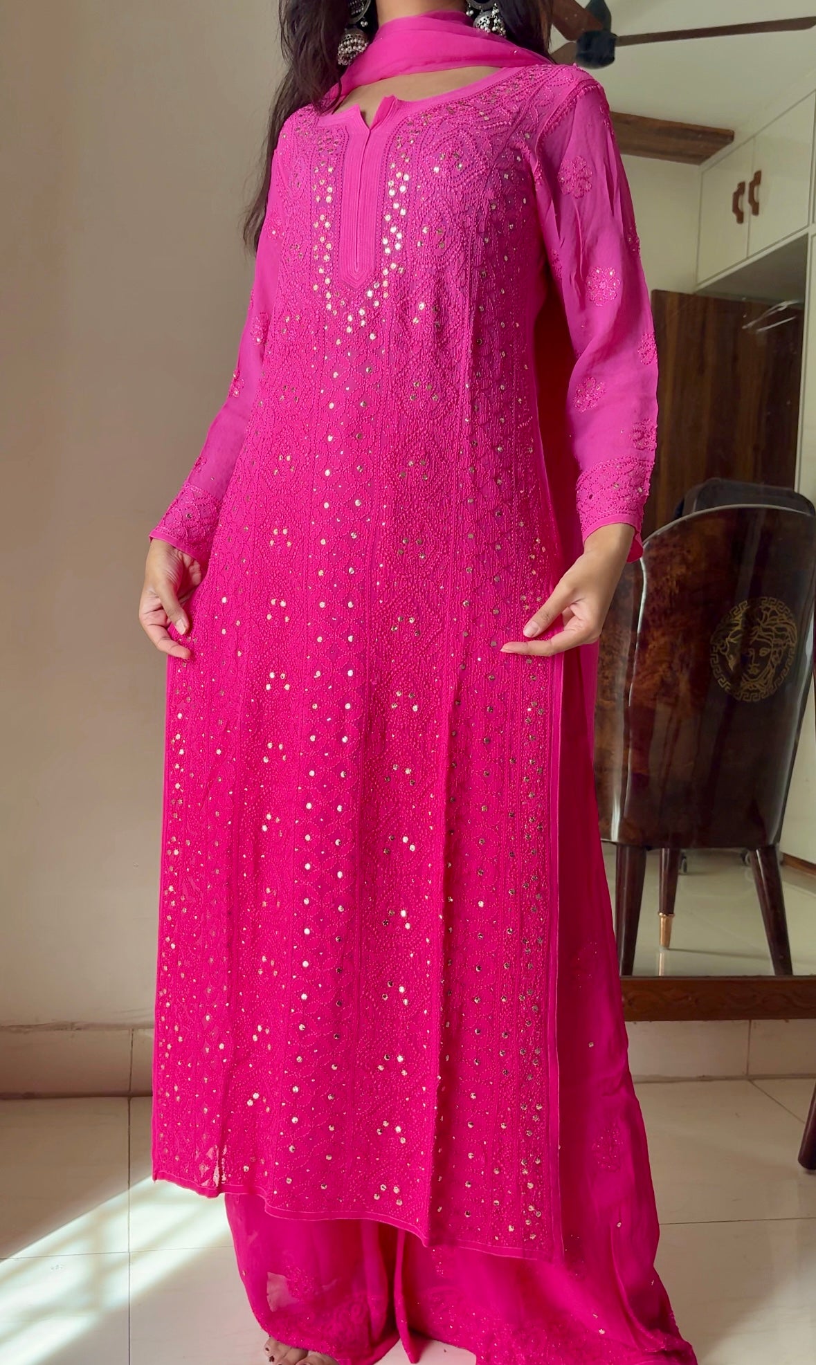 Tara Ombre Pinks Chikankari Mukaish work Suit set
