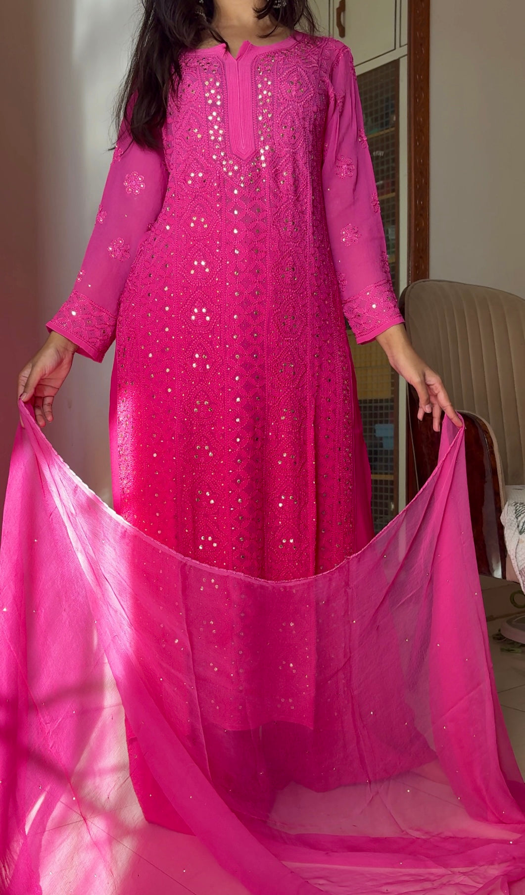 Tara Ombre Pinks Chikankari Mukaish work Suit set