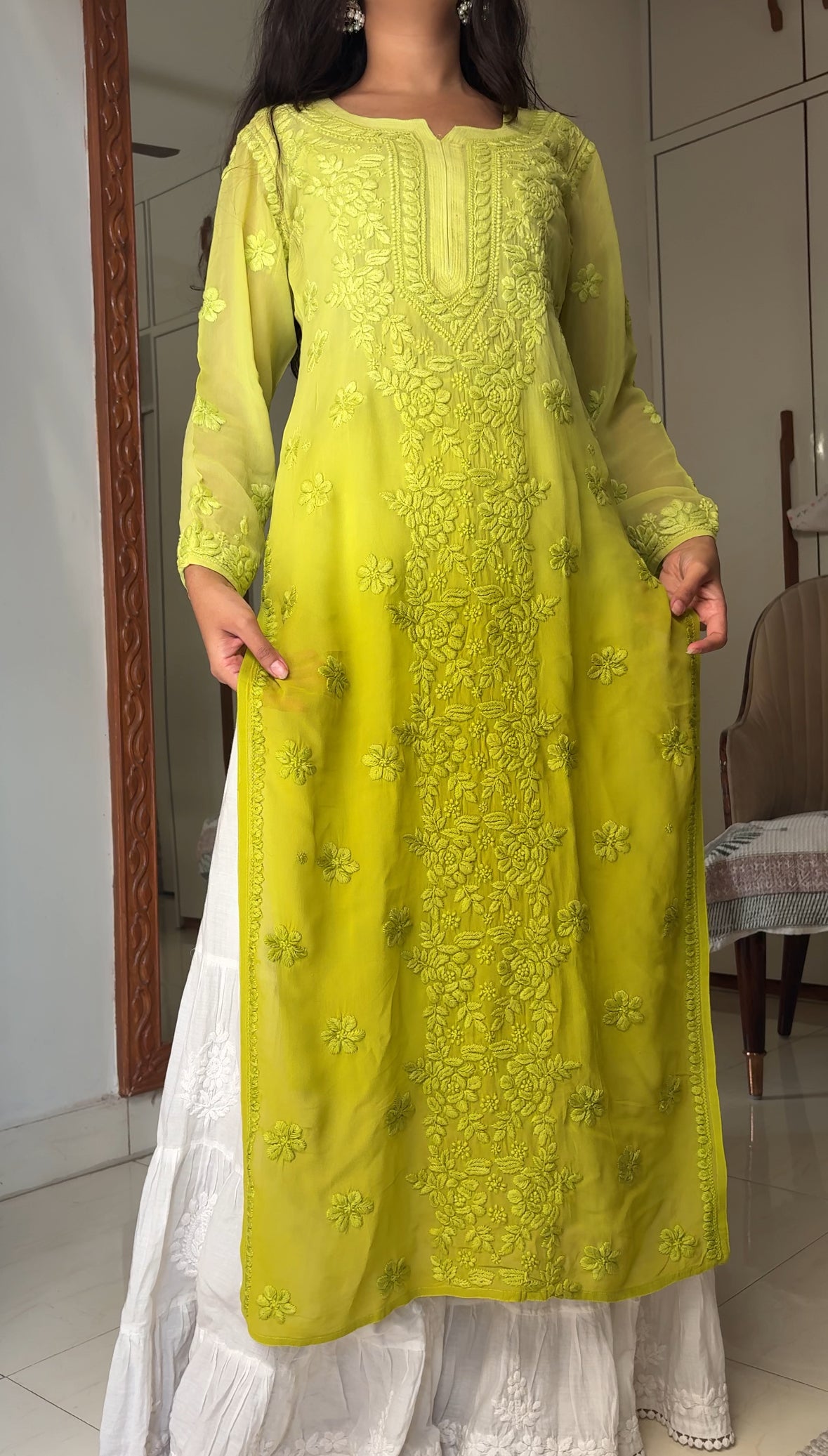Noorani Rose soft georgette Chikankari kurta