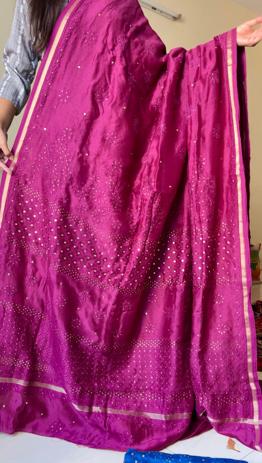 Manmohini - Chikankari Handwork Pure chanderi silk saree