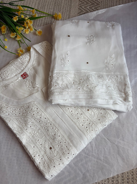 Chand White Mukaish Jaal georgette Chikankari Suit Set