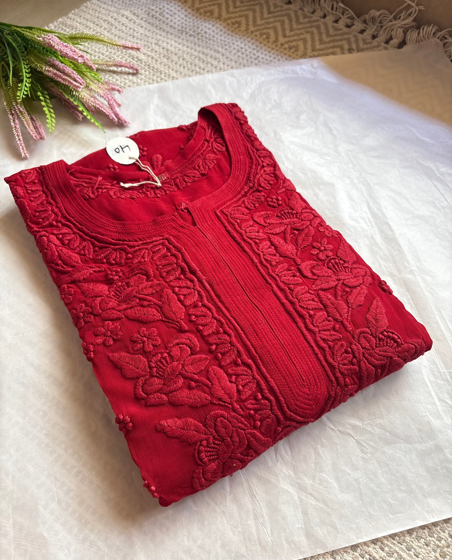 Rutu Reds 3D Handwork Lucknowi Chikankari Kurta