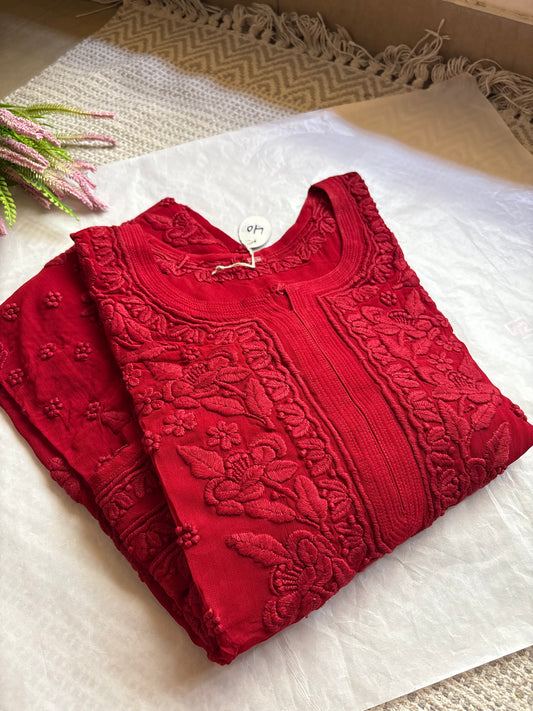 Rutu Reds 3D Handwork Lucknowi Chikankari Kurta
