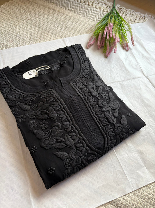 Rutu Jet black 3D handwork Lucknowi Chikankari Kurta