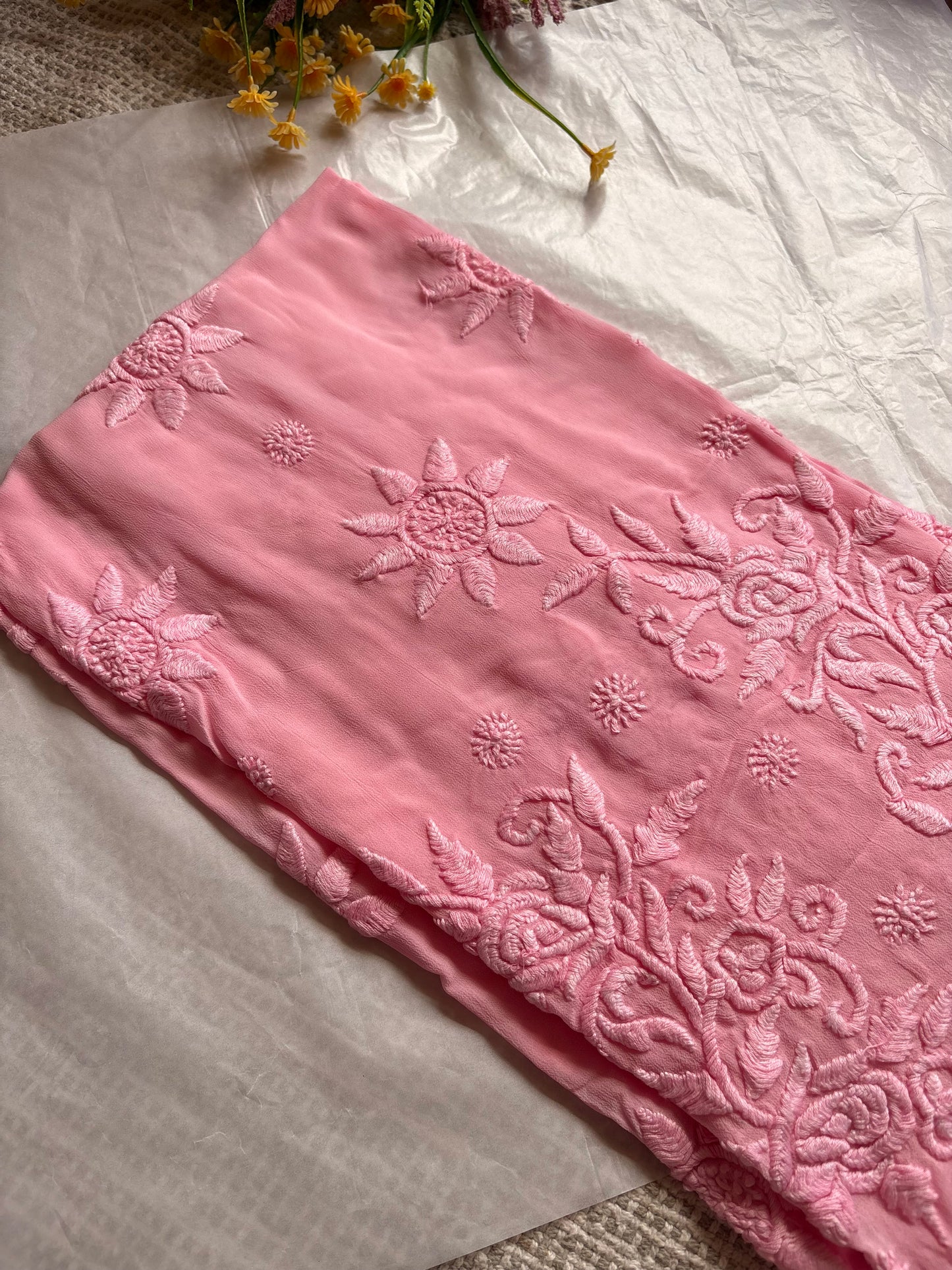 Blossom Pink 3D handwork Chikankari Kurta