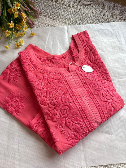 Blossom Pure georgette 3D lucknowi Chikankari Kurta