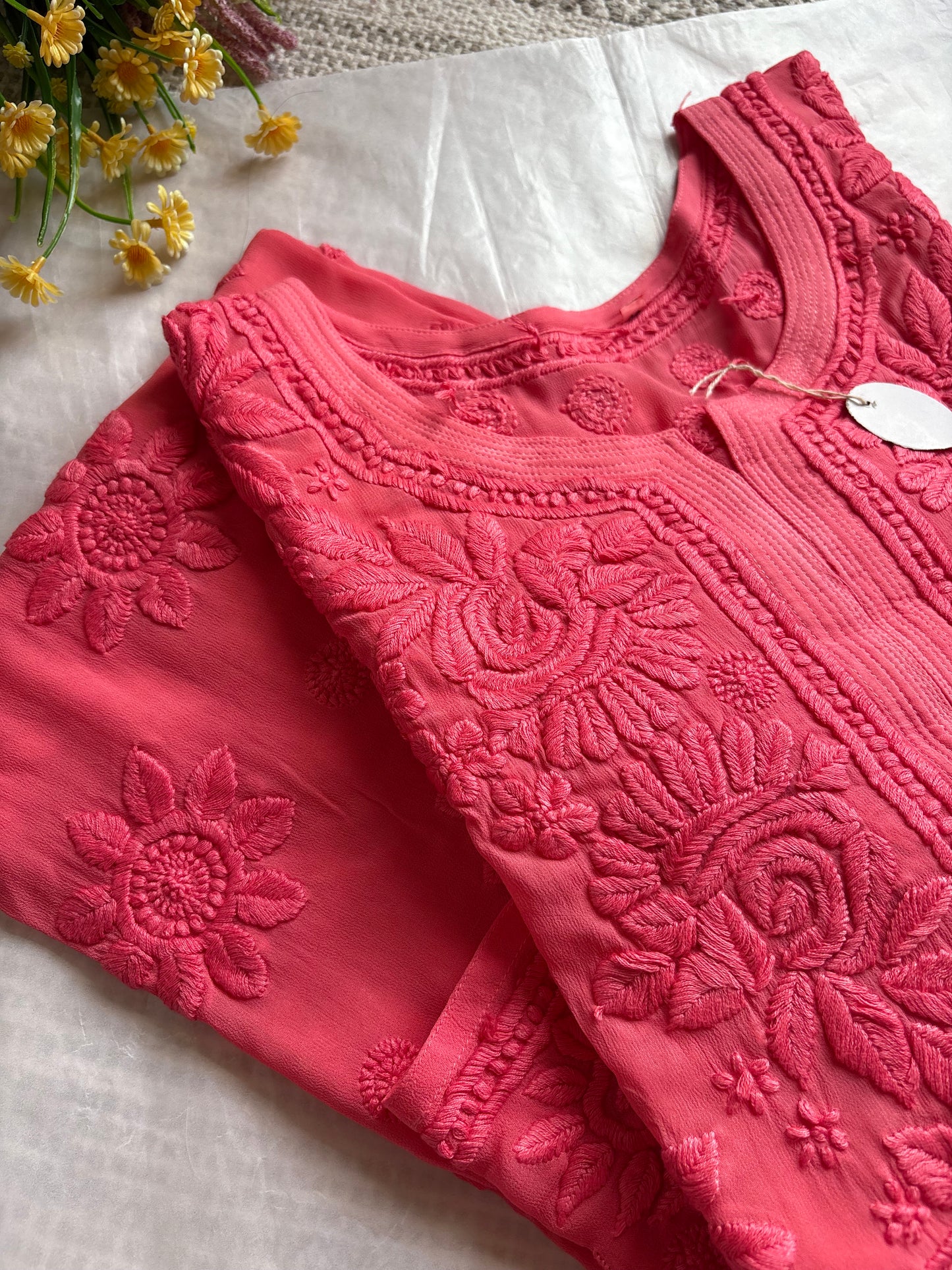 Blossom Pure georgette 3D lucknowi Chikankari Kurta