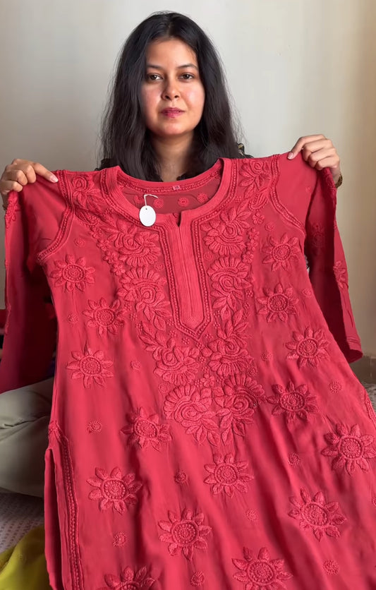 Blossom 3D handwork Georgette Chikankari Kurta