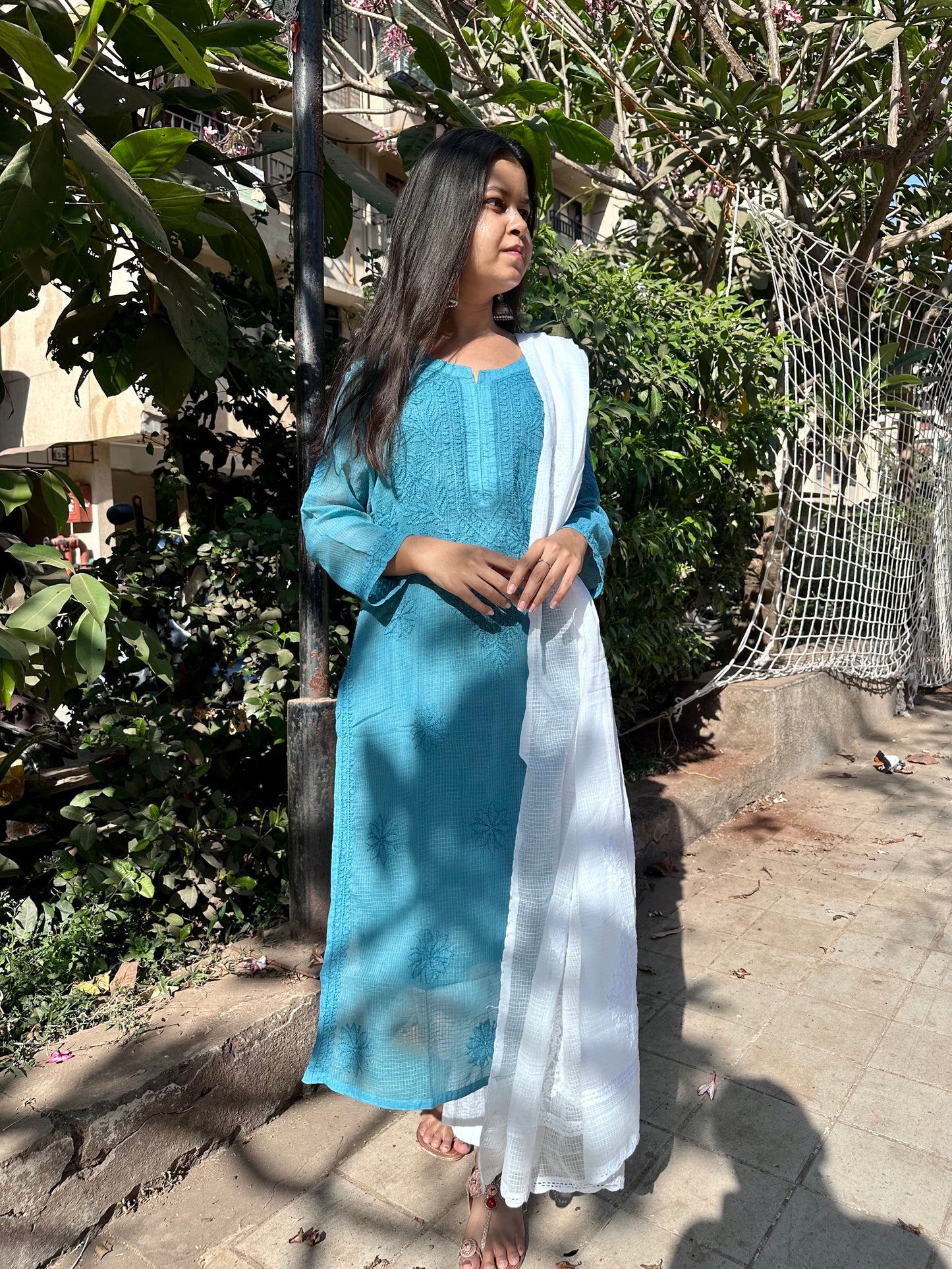 Soft Kota Neck Chikankari Kurta
