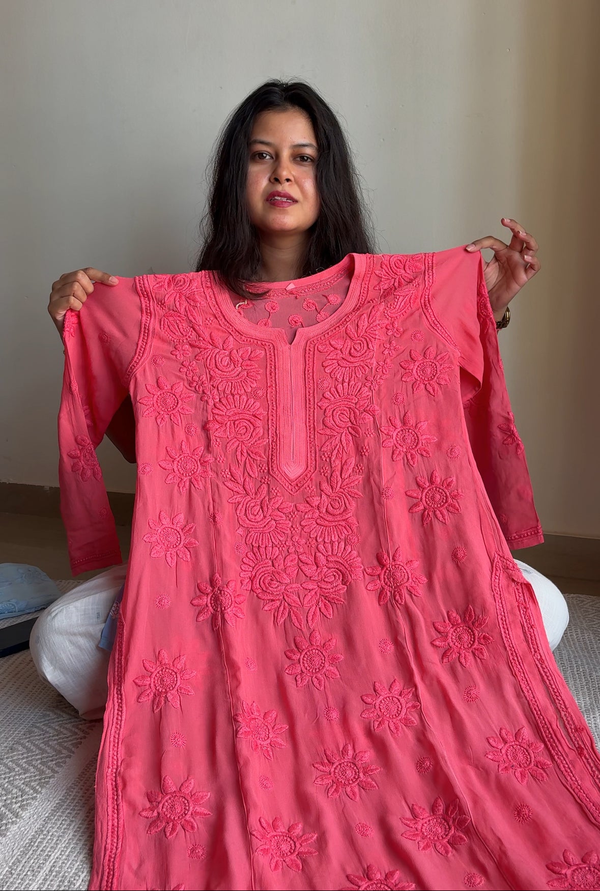 Blossom Pure georgette 3D lucknowi Chikankari Kurta