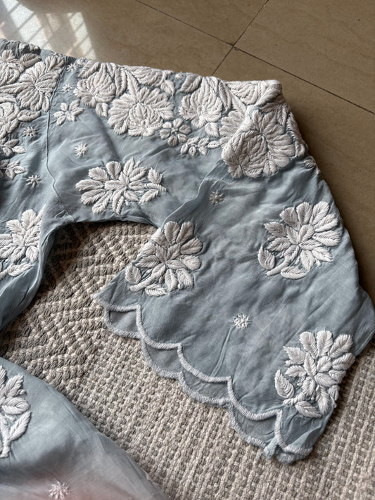 Alia Ash grey Scallop 3D Handwork Chikankari Suit set