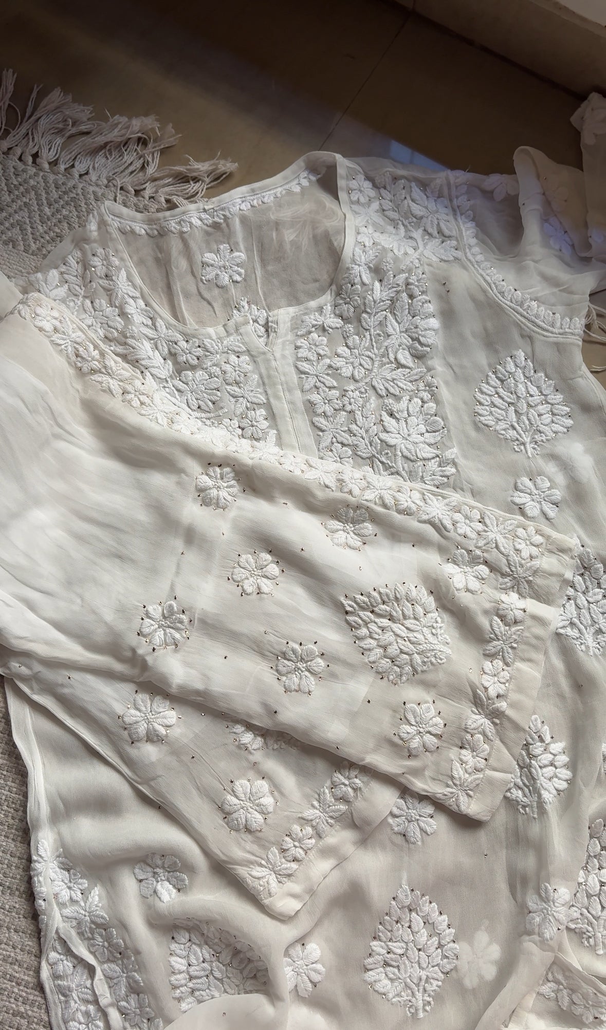 Haseen White three piece Chikankari suit set