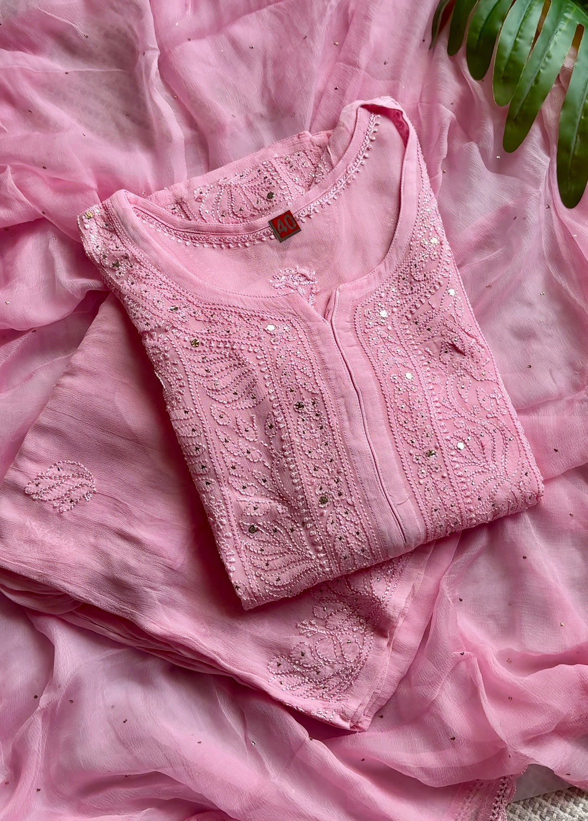 Tara Baby pink Georgette lucknowi Chikankari Kurta