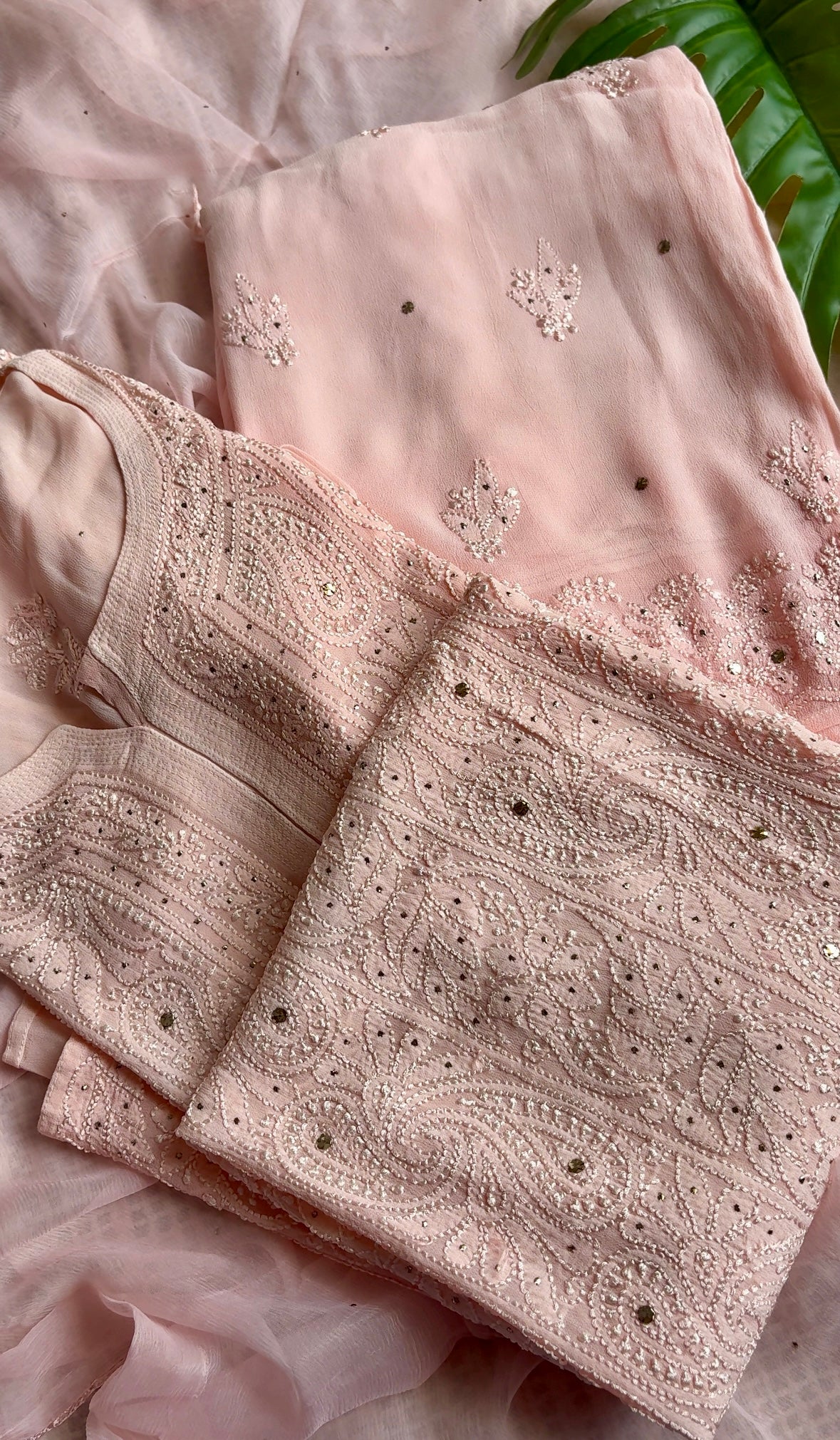 Baby Peach Tara Chikankari Mukaish suit set