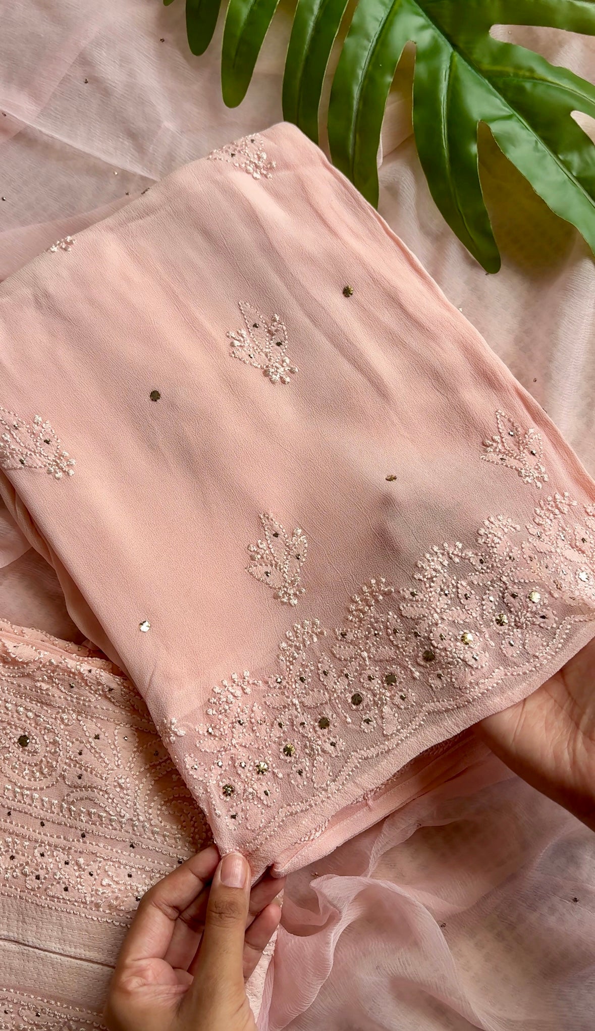 Baby Peach Tara Chikankari Mukaish suit set