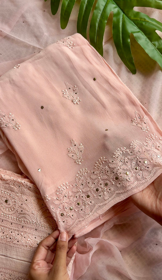 Baby Peach Tara Chikankari Mukaish suit set