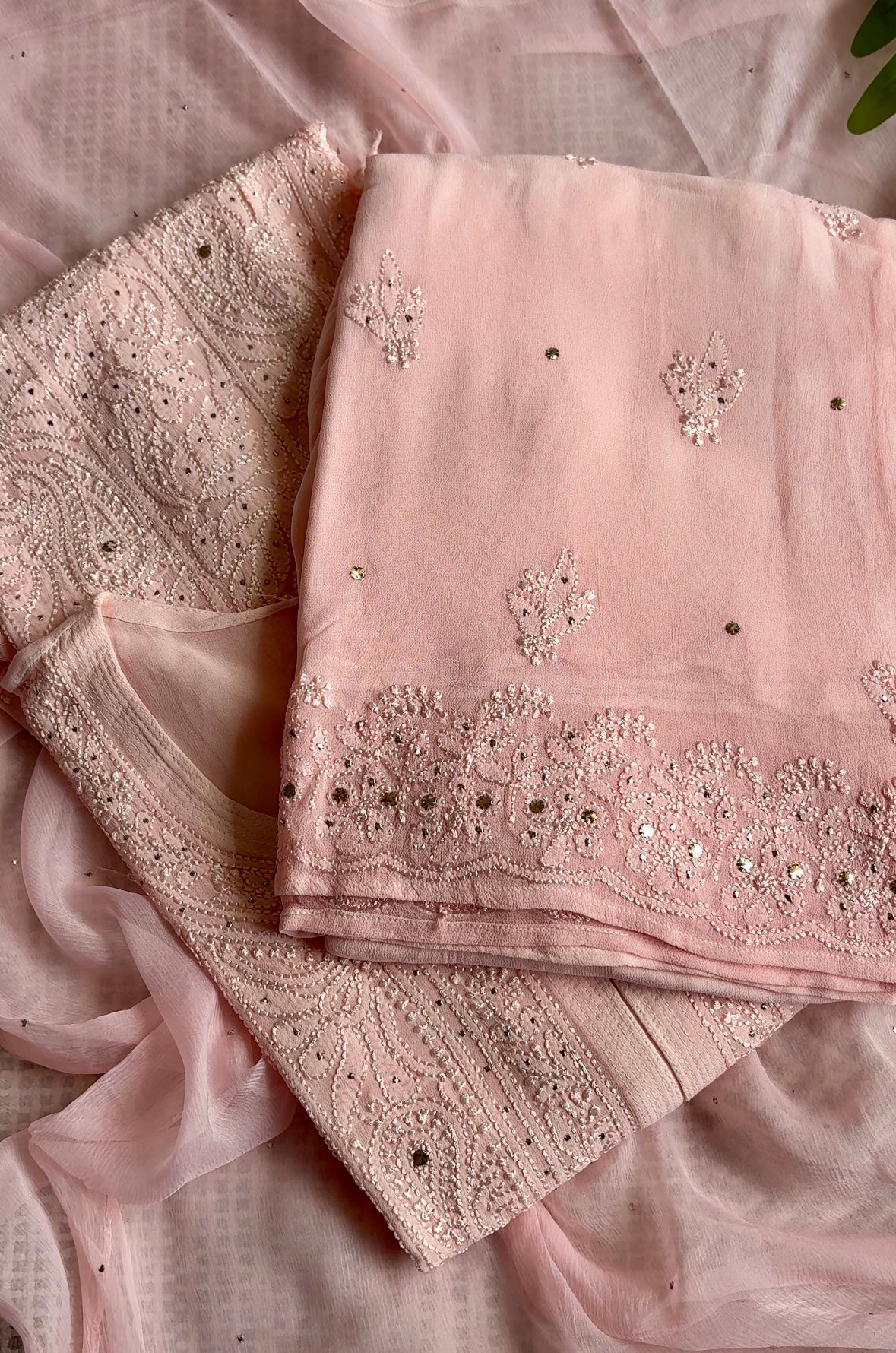 Baby Peach Tara Chikankari Mukaish suit set