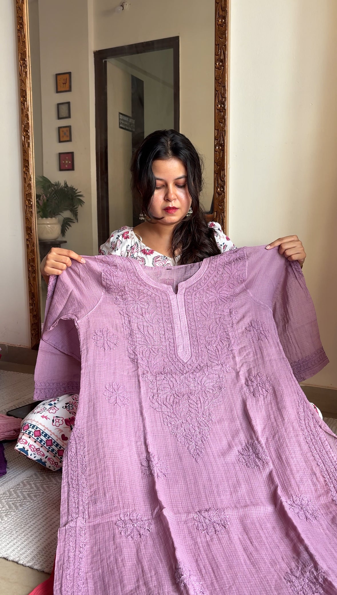 Kota neck handwork long Chikankari Kurta