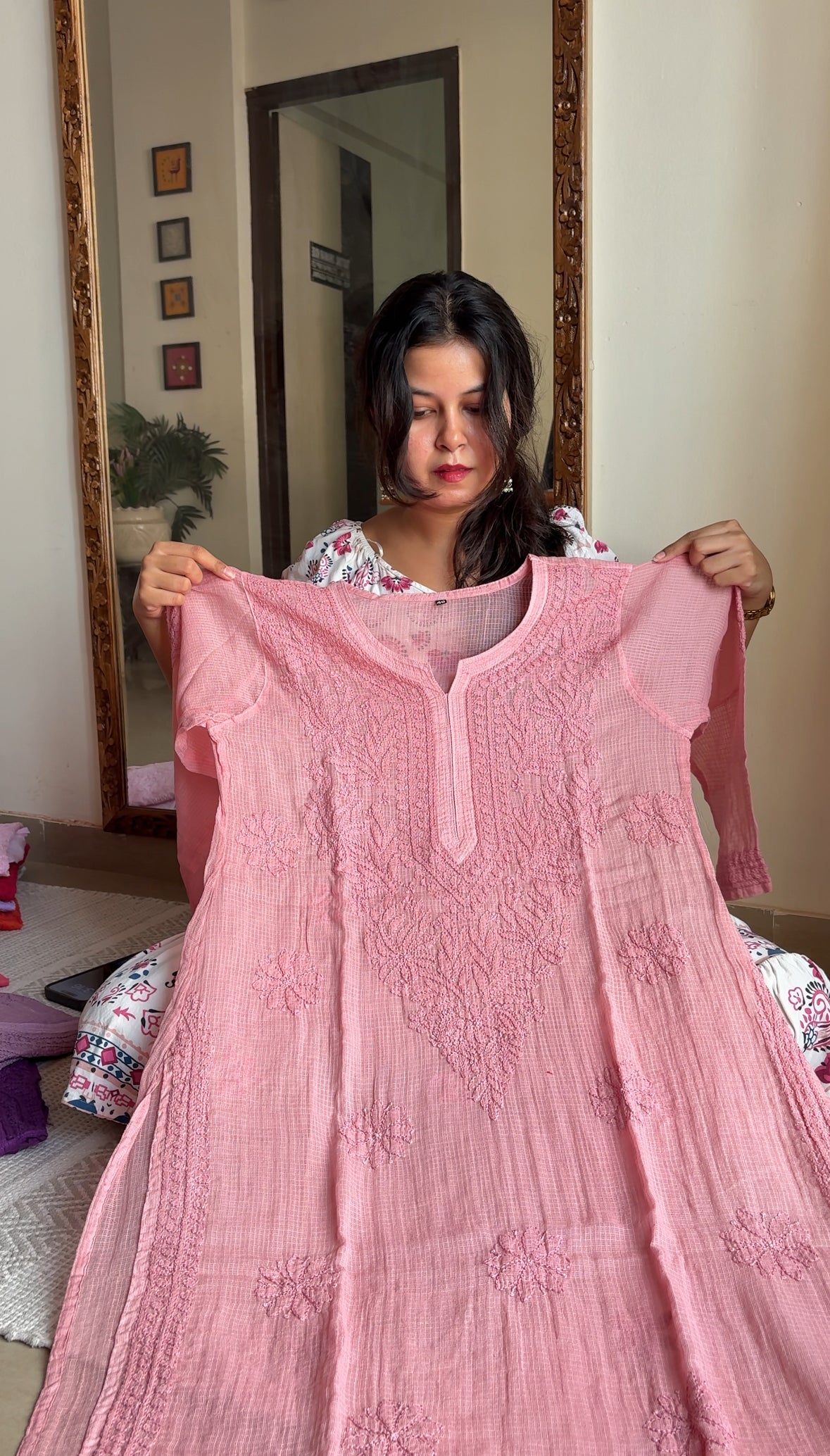 Kota neck handwork long Chikankari Kurta
