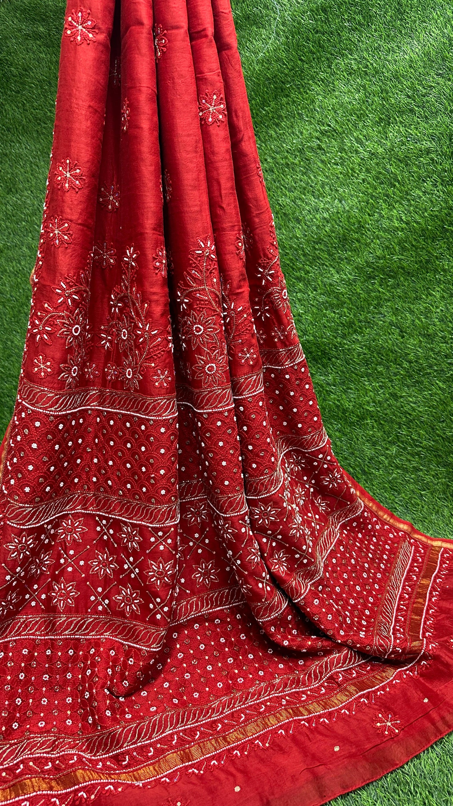 Bridal red Chanderi silk saree