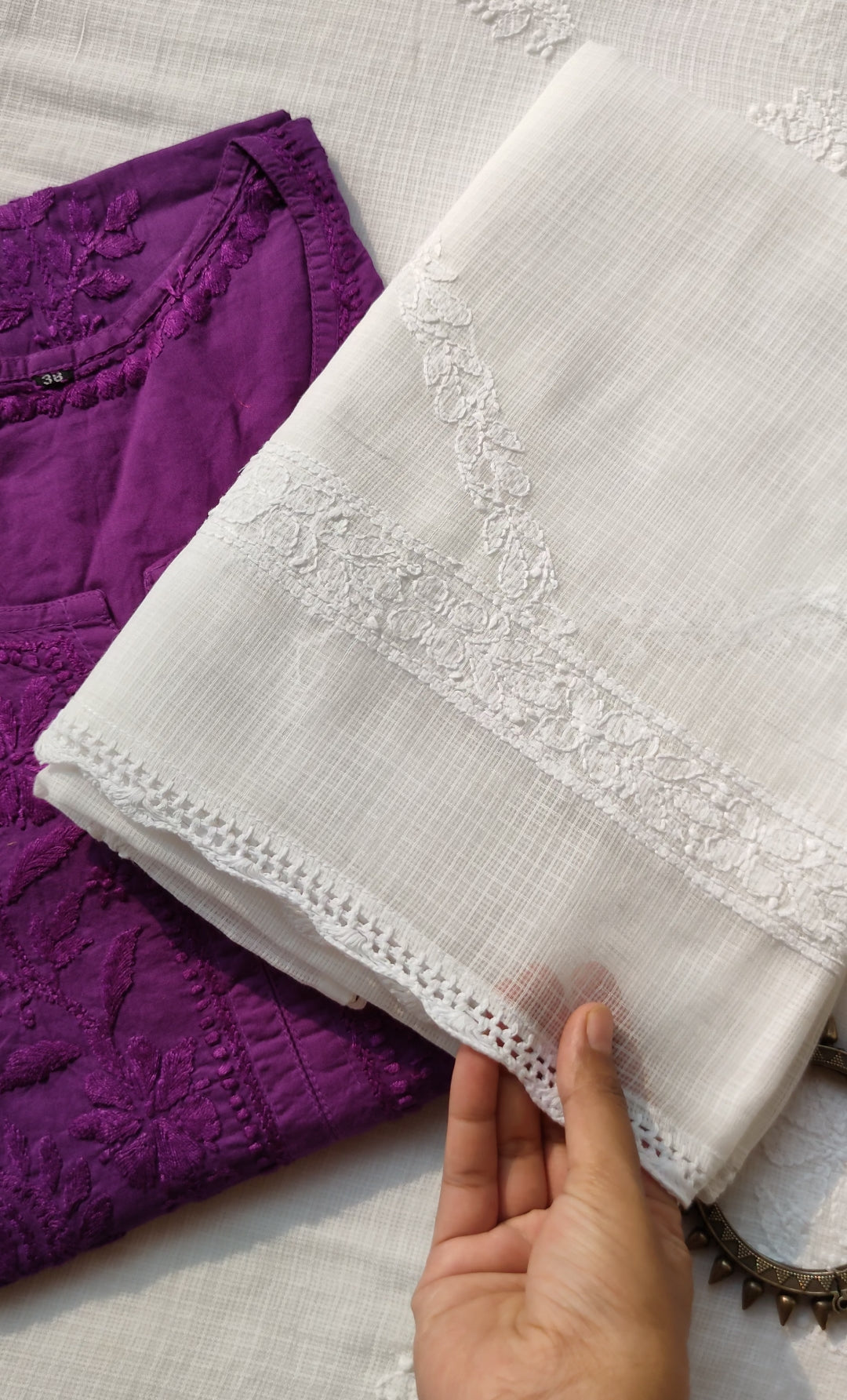 Chikankari pure Kota Cotton Dupatta