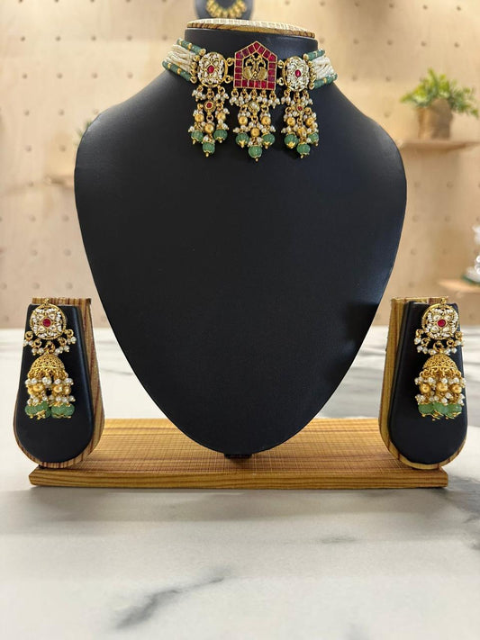 Pachi kundan choker jewellery set #02
